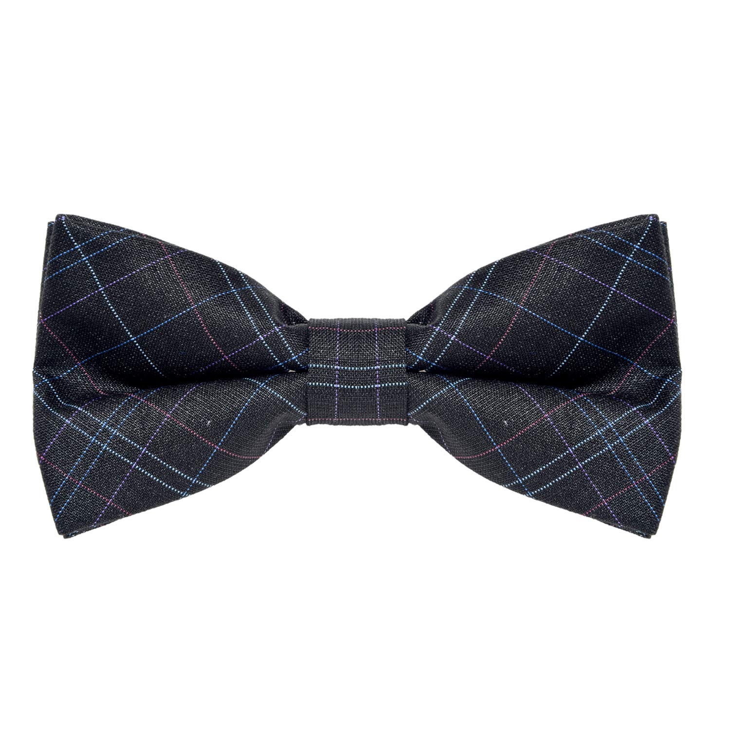 MASADA corduroy bow tie black plaid with coloured stripes - men's accessory in vintage look, continuously adjustable, handmade with hook closure - 12 x 6 cm
