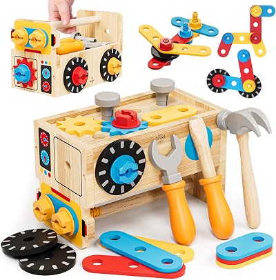 Lehoo Castle Wooden Kids Tool Set Montessori 29Pcs Tool Bench Toy 2+