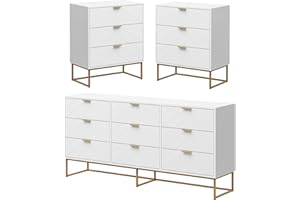 Scurrty Modern Furniture set for Bedroom,One 9 Drawer Chest Storage with two 3 drawers set for bedroom, Modern Bedroom Furniture Set, 3 Storage combo for bedroom(White)
