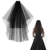 Quilax Black Veils for Women, Double Layers Black Veil with Pre-attached Comb, Wedding Veil for Bachelorette Party,Rave Halloween Costume Cosplay
