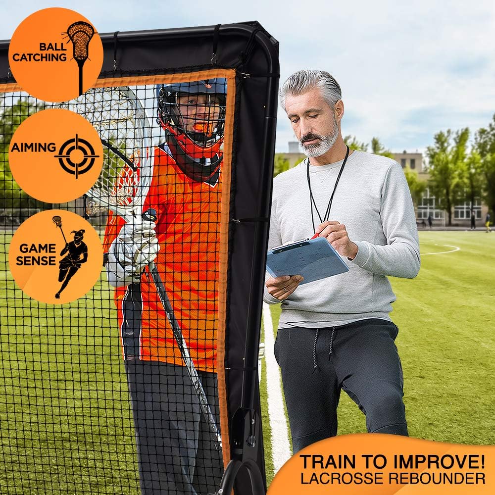 ACELETIQS 5x7 Feet Lacrosse Rebounder Practice Net Screen- Pitchback, Throwback, Bounce Back Training Wall for Backyard- Portable Design, Foldable- [Usable for Most Other Sports] : Sports & Outdoors