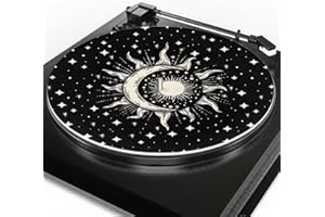Qehuruxo Black Sun Moon Slipmats for Vinyl Turntable Reduce Vibration Static Electricity Enhance Sound Quality Record Player Mat Dj Slipmats for Standad 12 Inches Record Player