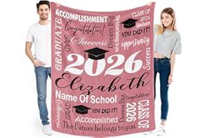 Custom Graduation Gifts Blanket with Name School Personalized Graduation Blankets Class of 2026 for Him Her Customized Blanke