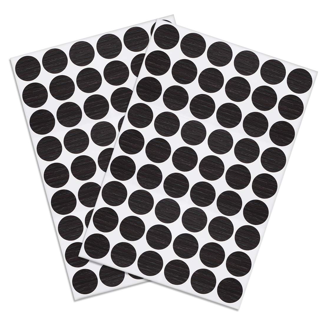 sourcing map Screw Hole Covers Stickers Textured Plastic Self Adhesive Stickers for Wood Furniture Cabinet Shelve Plate 21mm Dia 108pcs in 2Sheet Black, PC-107