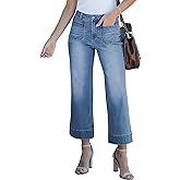 luvamia Wide Leg Jeans for Women Trendy High Waisted Flare Jeans Cropped Denim Pants Stretchy Baggy with Patch Pockets
