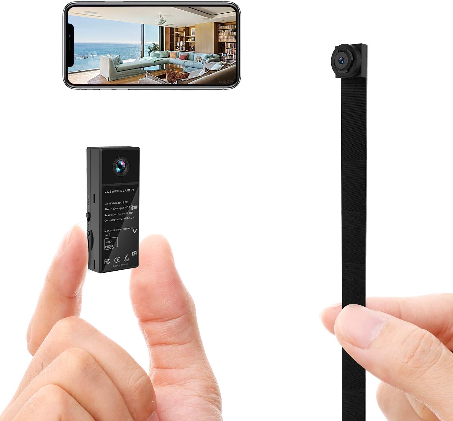 WiFi Hidden Spy Camera 2 Lens 150° Wide Angle HD 1080P Wireless Nanny Cam Portable Mini Cameras for Mobile APP with Night Vision Motion Detection (Latest Version)
