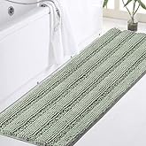 Turquoize Sage Green Bathroom Rugs Runner Extra Long 47 x 17 Large Bath Mat Plush Shaggy Chenille Bathroom Rug Non-Slip Bath Rug Runner Extra Soft & Absorbent Thick Floor Mats, Machine Washable, Sage