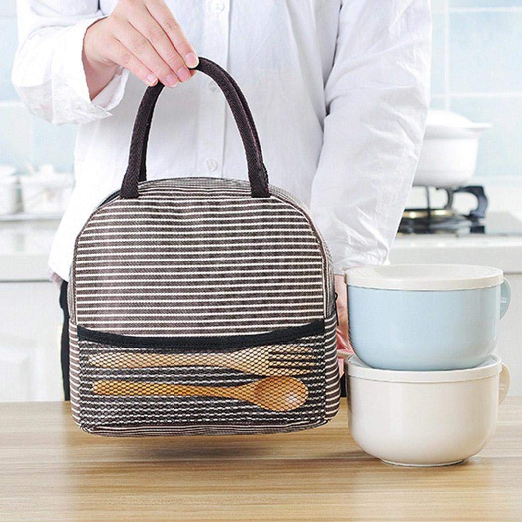 Pinsparkle Portable Striped Print Insulation Keep Fresh Outdoor Handheld Lunch Bag Lunch Bags
