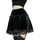 TSMNZMU Womens Gothic Mini Skirts Punk Grunge Velvet Skirts High Waist Emo Skirt Mall Goth Alt Harajuku Skirt
