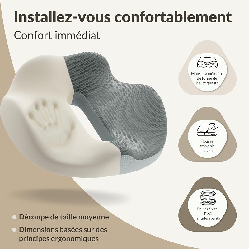 Coussin d'assise orthopédique - Coussin d'assise Ergonomique pour Chaise de Bureau