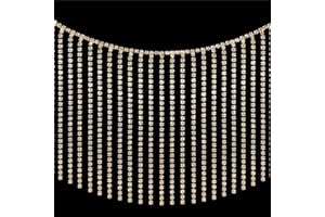 AMZTKDIY Rhinestone Fringe Trim Rhinestone Sewing Beaded Fringe Trim Ribbon Tassel Chain for Clothing Accessories and DIY Craft Decoration (1.5 Yards, Champagne)