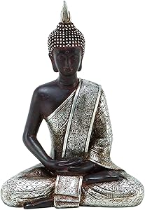 Bellaa 23293 Buddha Dhyana Mudra Meditating Sitting Blessing Statue Indoor Outdoor Garden Patio 8 inch (Silver)