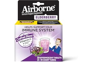 Airborne Elderberry Extract + Vitamin C 1000mg (per Serving) - Effervescent Tablets (20 Count in a Box), Gluten-Free Immune Support Supplement, with Vitamins A C E, Zinc, Selenium, Sugar Free