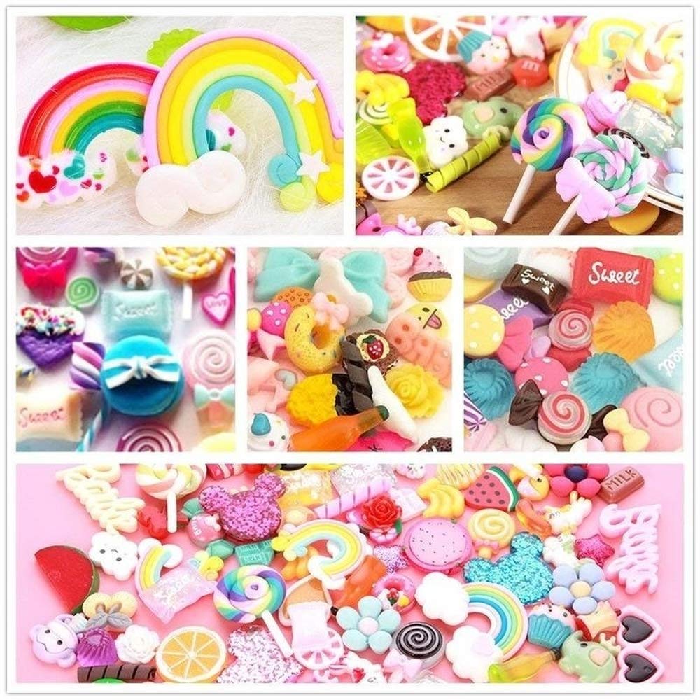 120 Pcs Slime Charms Mixed Candy Sweets Resin Flatback Slime Beads Making Supplies for DIY Scrapbooking Crafts Whith Storage Box