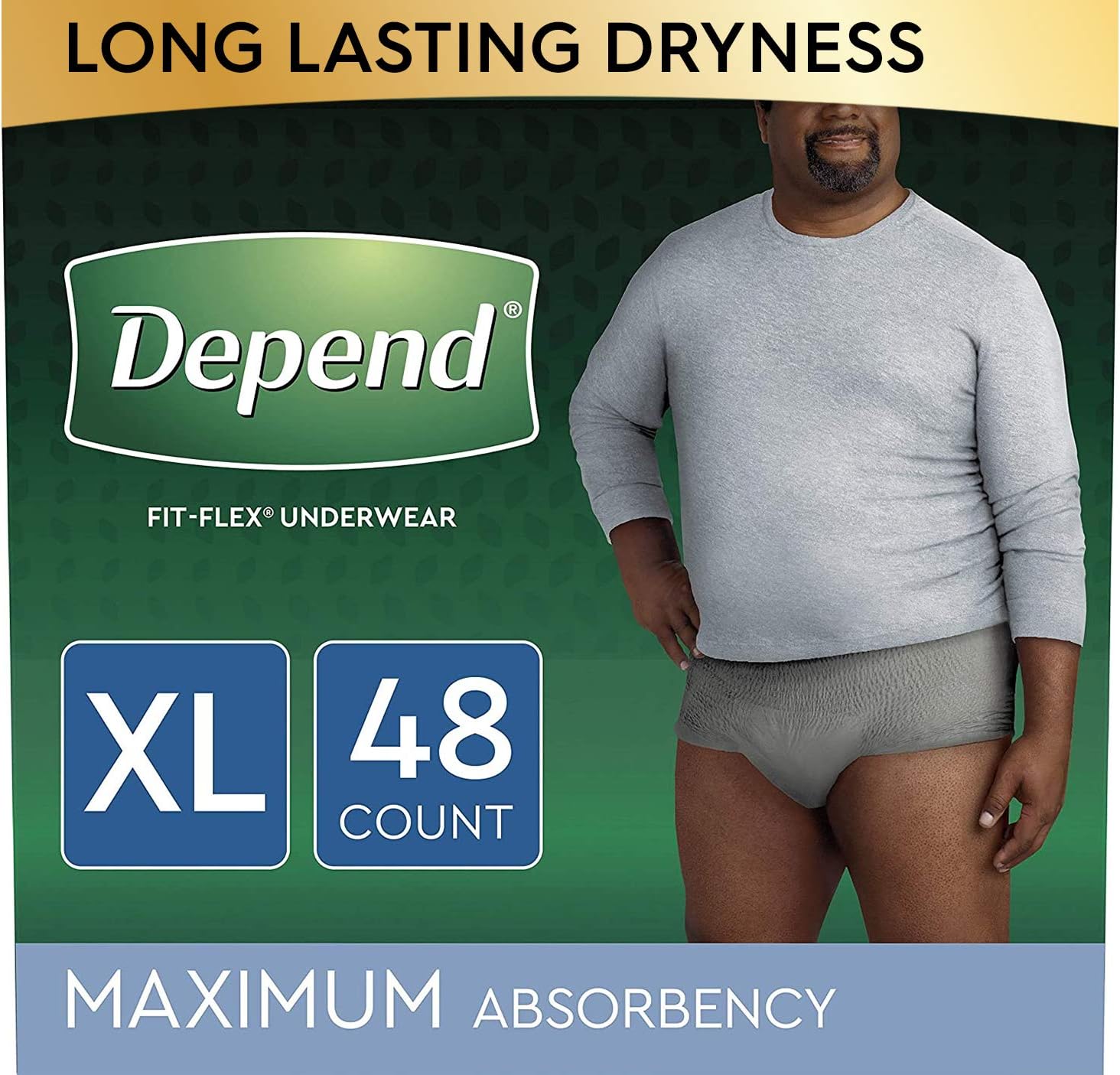 Depend FIT-FLEX Incontinence Underwear for Men, Maximum Absorbency, Disposable, L, Grey, 52 Count (2 Packs of 26) (Packaging May Vary): Grocery & Gourmet Food