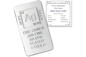 1 oz Silver Plated Bar (Flat Style) .999 Pure Paperweight - Element Design with Certificate of Authenticity