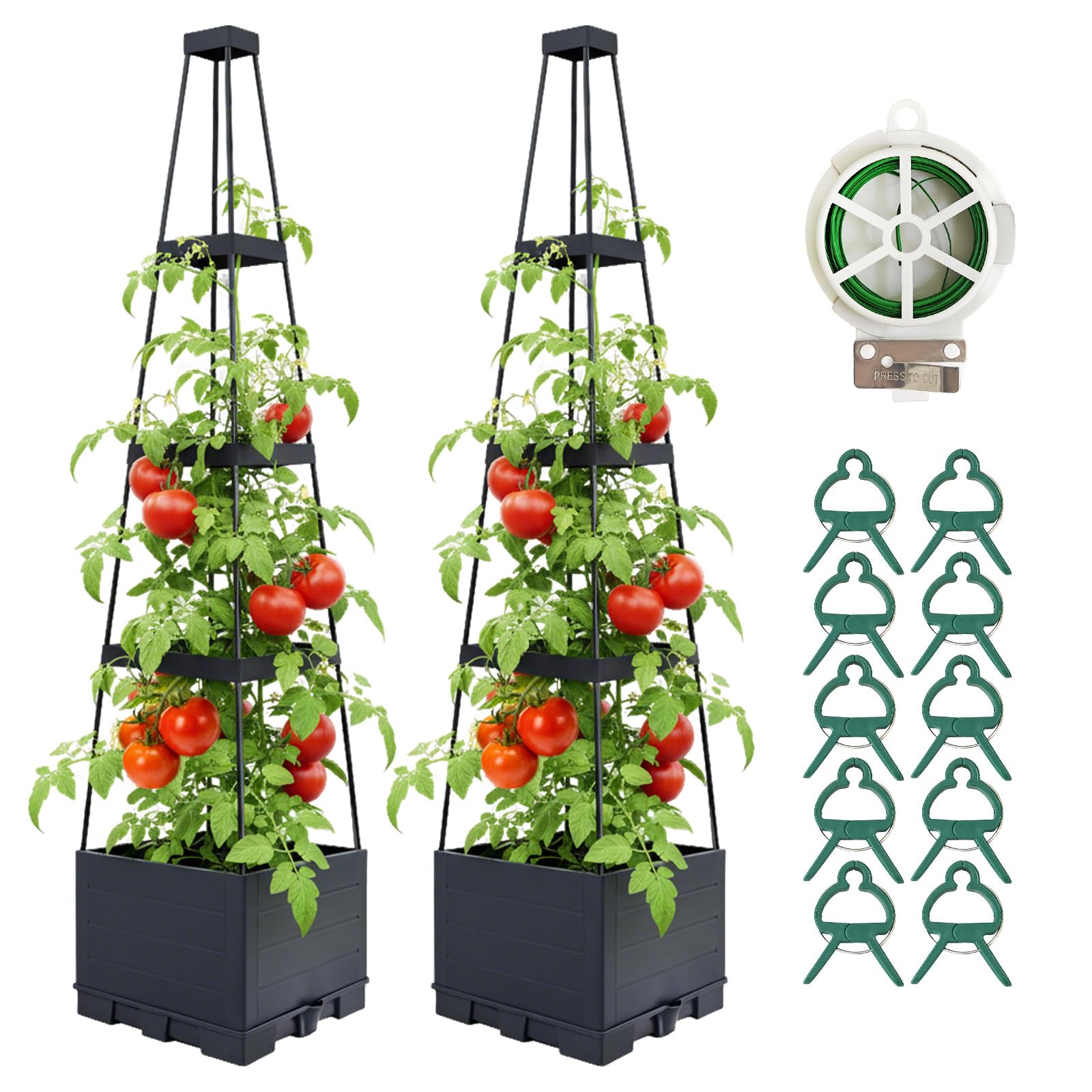 Photo 1 of 2 Pack Raised Garden Bed Planter Box with Trellis, 57" Self-Watering Tomato Planter with Trellis, Tomato Cage Plant Support for Climbing Plants Vegetable Vine Flowers Patio Outdoor Indoor