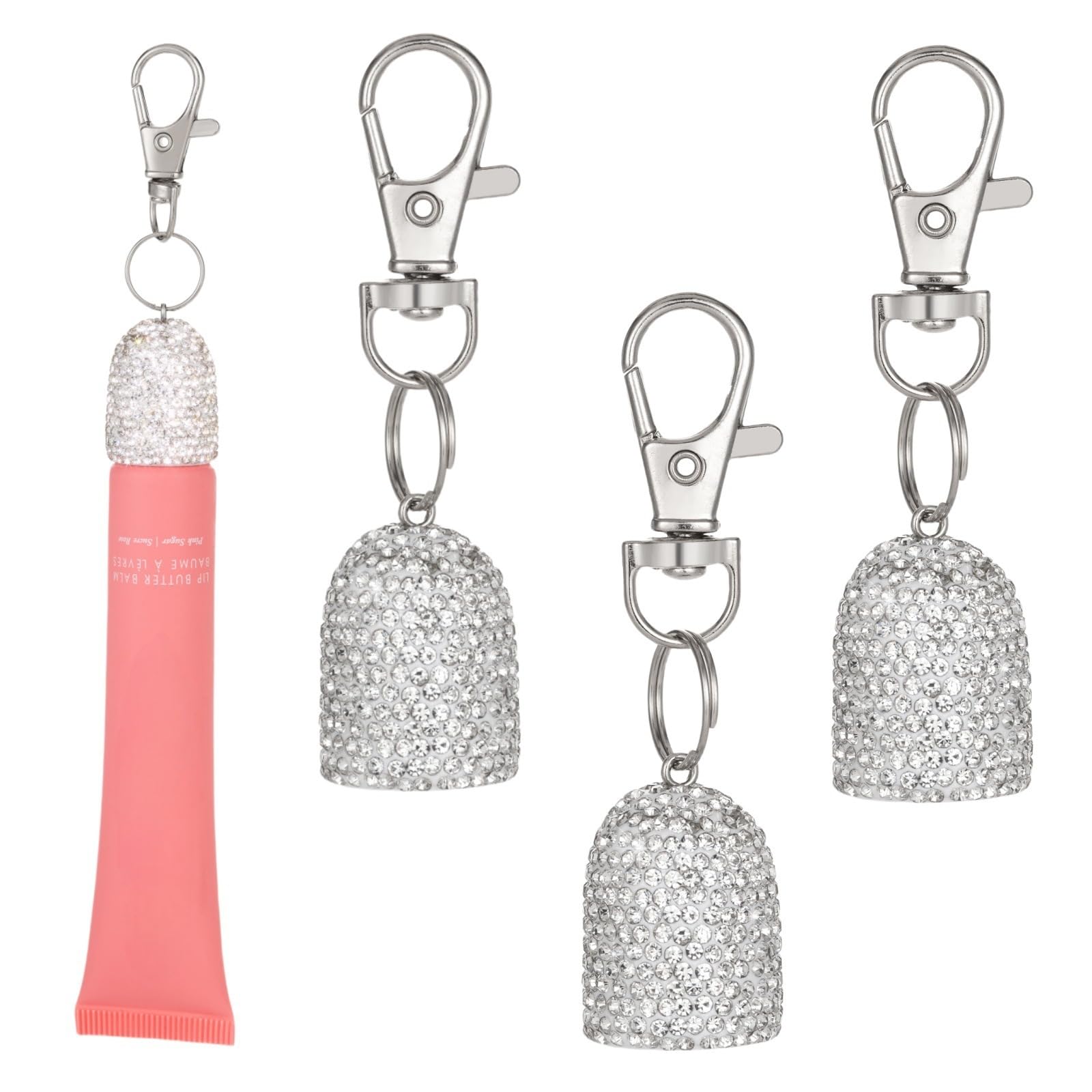 Photo 1 of 3pcs Lip Balm Keychain Holder Bling Lip Gloss Key Chain Cap Portable Lipgloss Case Compatible with Summer Fridays 0.5oz & LANGIGE 0.35oz(White)