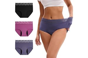OEIOEI Women's Period Underwear Cotton Leakproof Panties High Waisted Menstrual Briefs Heavy Flow 3 Pack