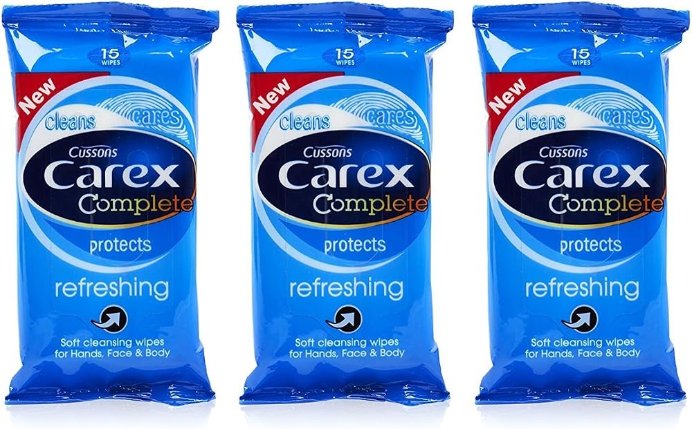 3x Carex Refreshing Cleansing Wipes Hand Face Body 15 Count Pocket Travel