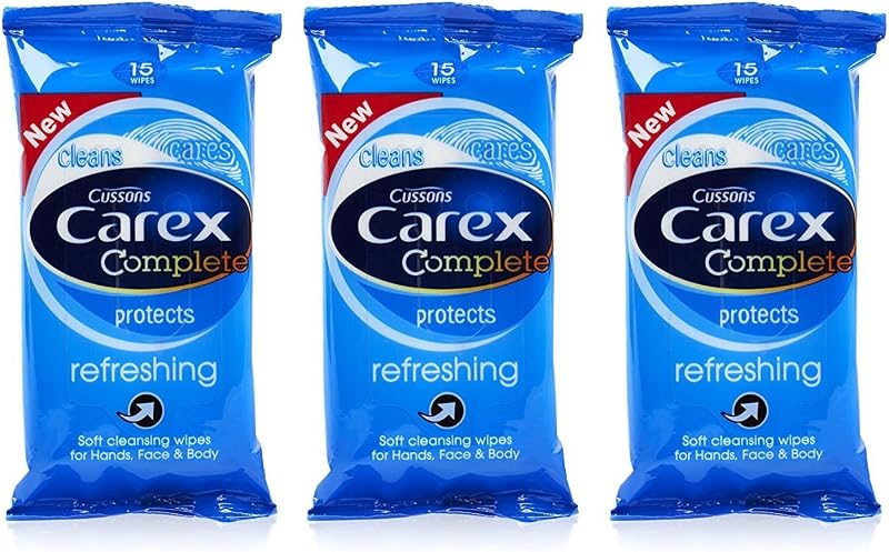 3x Carex Refreshing Cleansing Wipes Hand Face Body 15 Count Pocket Travel