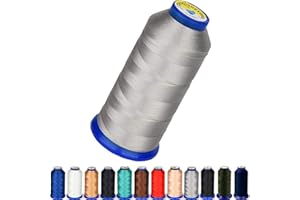 PESTOR Heavy Duty Thread 1800 Yards Size T70#69 210D/3 All Purpose High Strength Polyester Sewing Thread for Weaves, Upholstery, Jeans and Weaving Hair, Drapery, Beading, Purses, Leather (Silver)