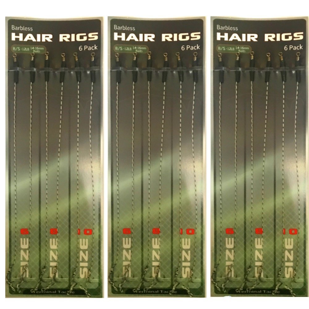 18 Braid Carp Fishing Hair Rigs Size 6,8,10 6 Of Each Sizes