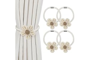 KLOGTSIND Magnetic Curtain Tiebacks, 4 Pack Flower Curtain Holdbacks for Draperies, Elegant Curtain Tie Backs for Boho Bedroo