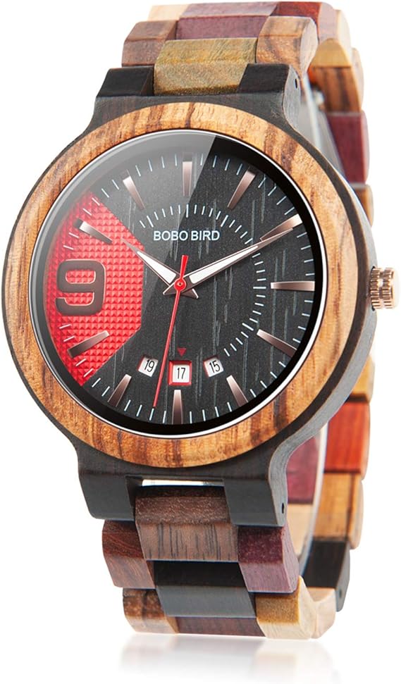 Amazon Com Bobo Bird Men S Colorful Wooden Watches Analog Quartz Date Display Wood Watch Handmade Luxury Casual Wristwatch With Gifts Box For Men Watches