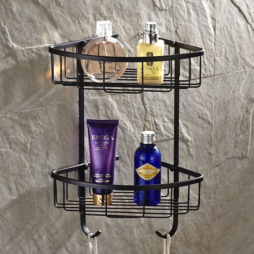 Wall Mounted 2 Tiers Dual Corner Shower Caddies Storage Tub and Shower Soap Wire Basket Cosmetic