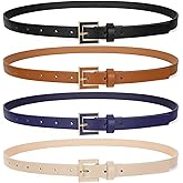 SUOSDEY 4 Pack Women Skinny Belts for Jeans Dress Ladies Thin Waist Belt with Gold Square Buckle 0.7" Width
