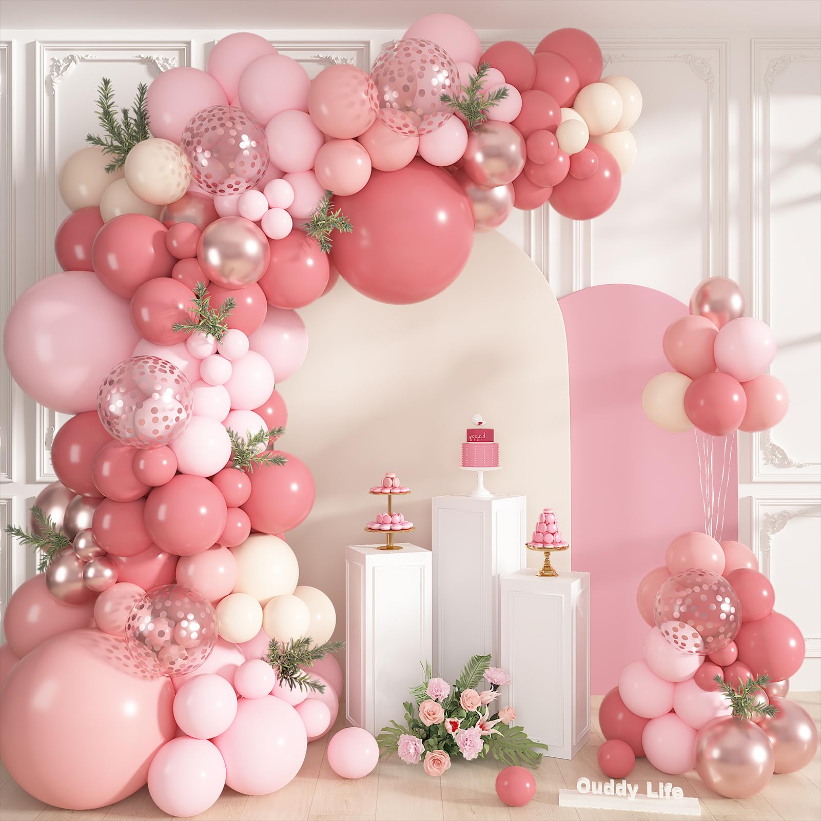 Photo 1 of Ouddy Life Dusty Pink Balloons Arch Garland Kit, 152 Pcs Light Pastel Pink Sand White Metallic Rose Gold Confetti Balloon for Birthday Wedding Baby Bridal Shower Spring Party Decorations