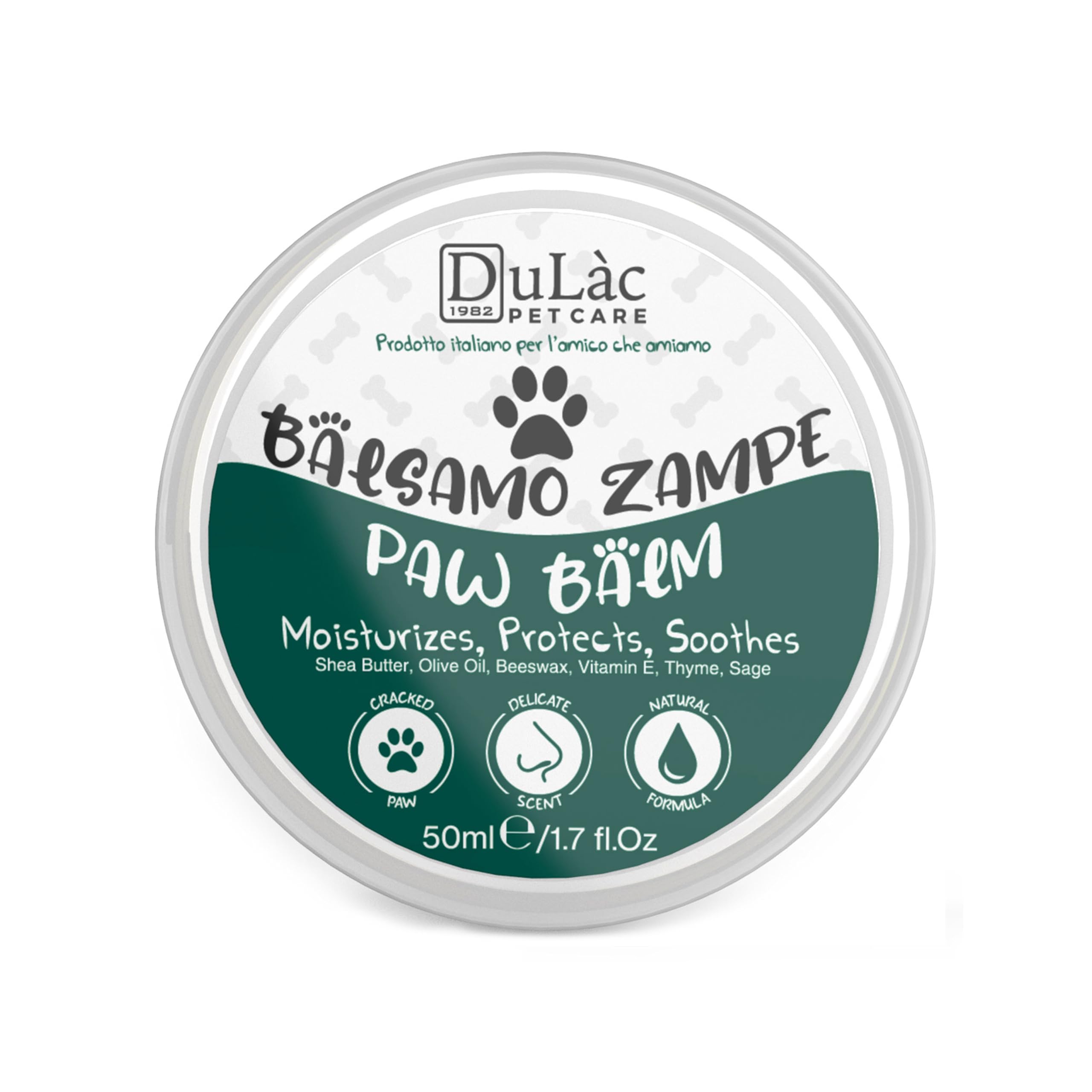 Dulàc - Paw Balm for Dogs 50 ml, Rich in Shea Butter, Vitamin E, Repairs, Protects and Moisturises, Paw Wax for Cracked, Dry and Itchy Pads, Chapped by Soil, Snow and Cold