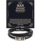 Mapileng To My Man Promise Bracelet – Leather Cross Bracelet for Him – Romantic Gift for Boyfriend Husband – Anniversary, Birthday, Valentine’s Day Gift – Love Message Card Jewelry for Men
