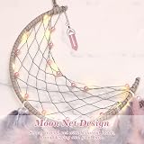 Dremisland Moon Dream Catcher with Fairy Lights Pink Grey Feather Decor view 4