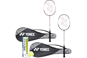 Yonex ZR 100 Light Badminton Combo (Set of 2 Yonex ZR 100 Light Badminton Racquet with Full Cover Black/Red + Mavis 200I Shuttlecock Pack of 6),Aluminium