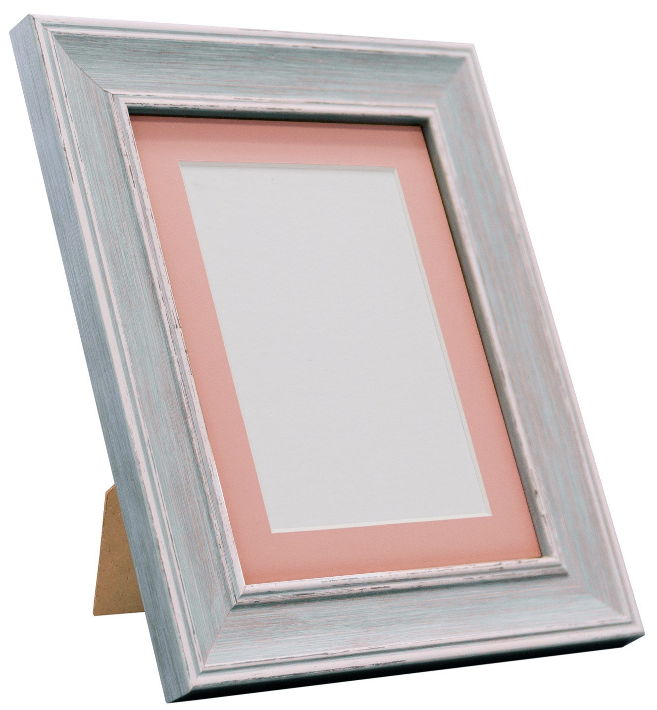 Scandi Distressed Blue Picture Photo Frame with Pink mount 10 x 8 For Image size 7 x 5 Inch — image 1