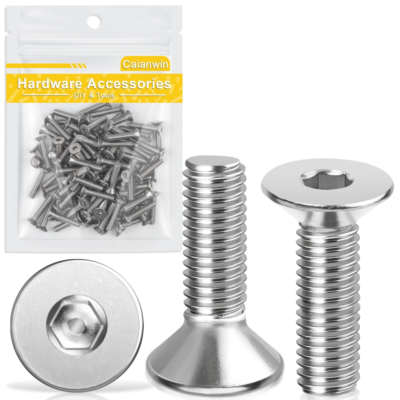 Caianwin 100Pcs M4x16mm Hex Countersunk Bolts DIN7991 Machine Screws 304 Stainless Steel Countersunk Screws