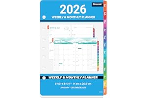 SIMANNIE 2026 Planner Refills - A5 Planner Inserts with 7-Hole Punched, JAN 2026 - DEC 2026, 5-1/2" x 8-1/2", Planner Refills 2026, A5 Binder Inserts, 2026 Weekly and Monthly Planner Refill with Colorful Tabs