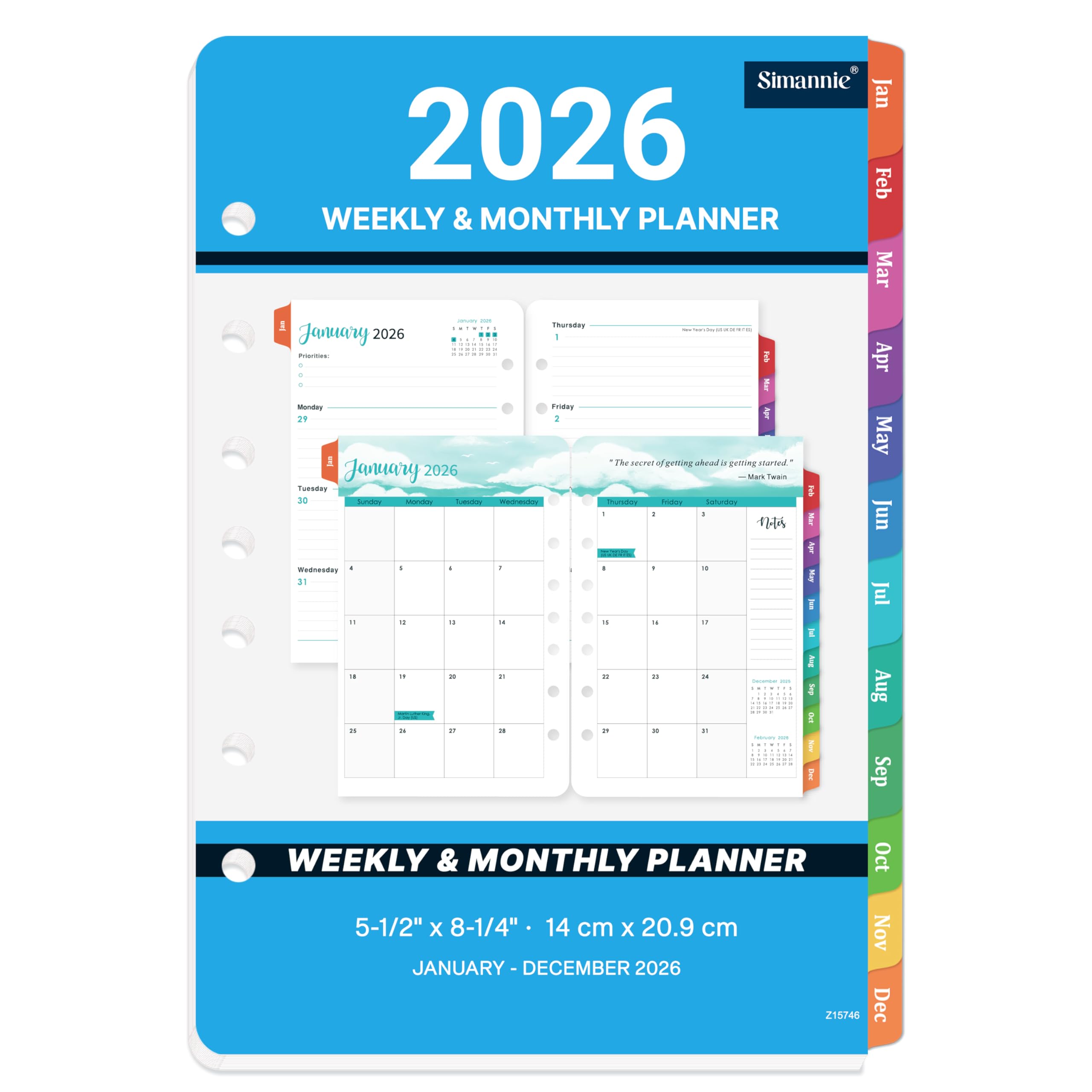 Photo 1 of 2026 Planner Refills - A5 Planner Inserts with 7-Hole Punched, JAN 2026 - DEC 2026, 5-1/2" x 8-1/2", Planner Refills 2026, A5 Binder Inserts, 2026 Weekly and Monthly Planner Refill with Colorful Tabs