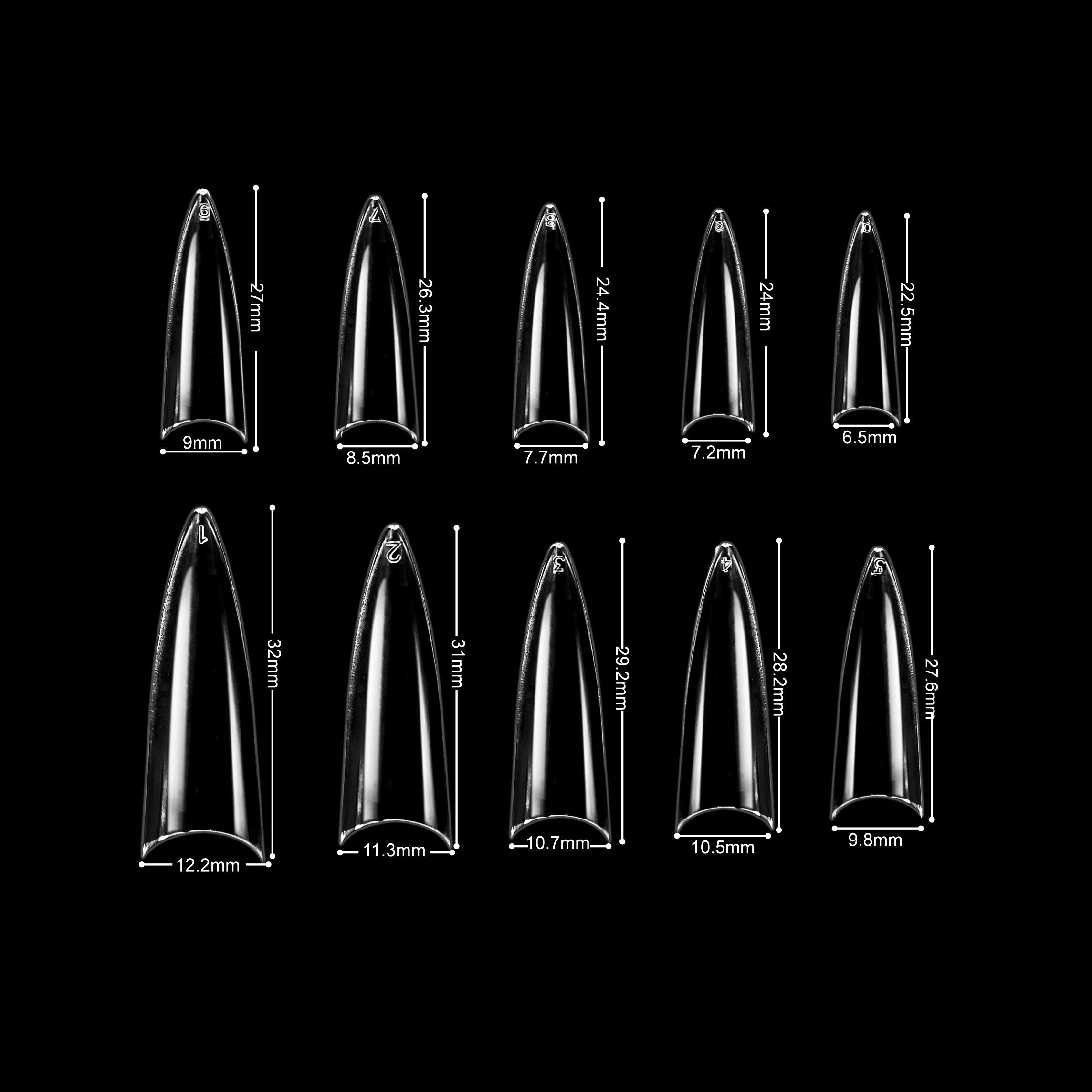 VIVACE Clear Stiletto 500 Acrylic False Fake Gel Nail Tips With Clear Plastic Case for Nail Salon Nail Shop (Clear Stiletto) - Image 5