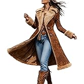 Women's Faux Suede Sherpa Lined Winter Trench Coat, Women's Faux Suede Shearling Jacket,Cozy Fleece Jacket, Notch Lapel