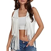 Women Tassel Vest 70s Hippie Faux Suede Rivets Sleeveless Fringe Waistcoat Open Front Boho Western Jacket Cardigan