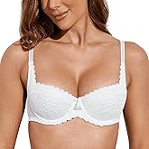 Deyllo Women's Balconette Push Up Bra Sexy Lace Lightly Padded Bra Underwire Demi Bras