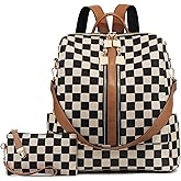 jingyuKJ Checkered Backpack Purse for Women Plaid Back Pack Purses Leather Backpack Bags Handbags for Travel Work (Brown)