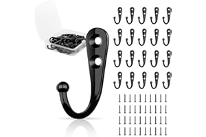 Poeuo 20 Pcs Black Wall Mounted Coat Hooks, Coat Hook Holder, Hanger Hook with 40 Pieces Screws for Hanging Hat, Towel, Robe, Cup, Mugs, Kitchen