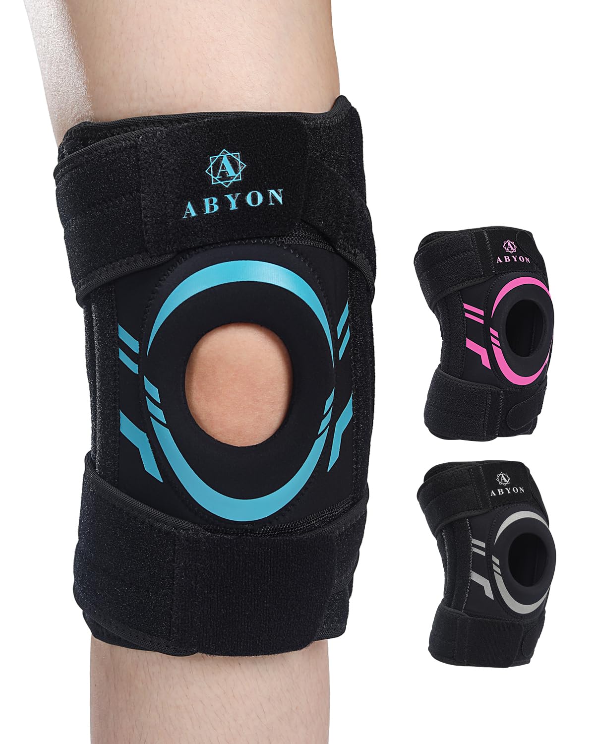 Photo 1 of ABYON Knee Support for Men and Women Pain Relief, Meniscus Tear, Arthritis, ACL and Joint Support – Open Patella Dual Side Stabilizer Knee Brace with Medical-Grade Compression - Please Check How To Size Video