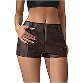 BEAUDRM Women's PU Leather Shorts Micro Mini Shorts Y2k Sexy Low Waist Skinny Party Rave Club Hot Pants Concert Outfits