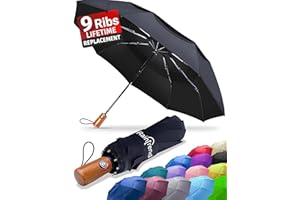 Raintrend Premium Umbrellas for Rain Windproof Travel Automatic Open Close Large Canopy with Compact Folding Strong Lightweight Portable Umbrella for Car Backpack, Womens & Mens Umbrella - Black