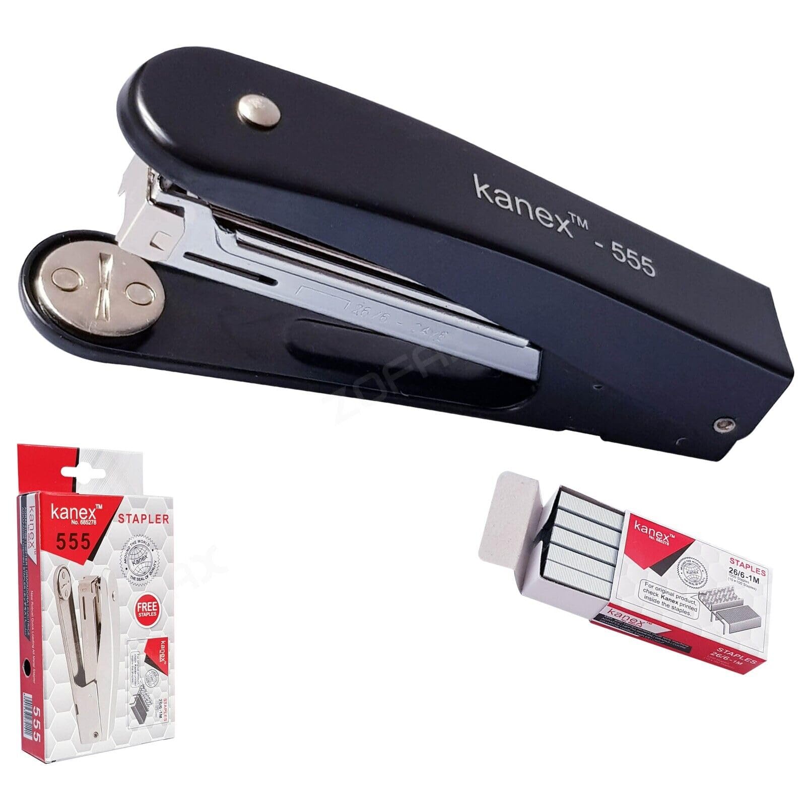 Z555 Metal Half Strip Stapler, Black Body + 1000 Staples, 30 Sheets Stapling, Tacking, Reload Indicator, 24/6 – 26/6 Staples, iZOFAX Black Ball Pen